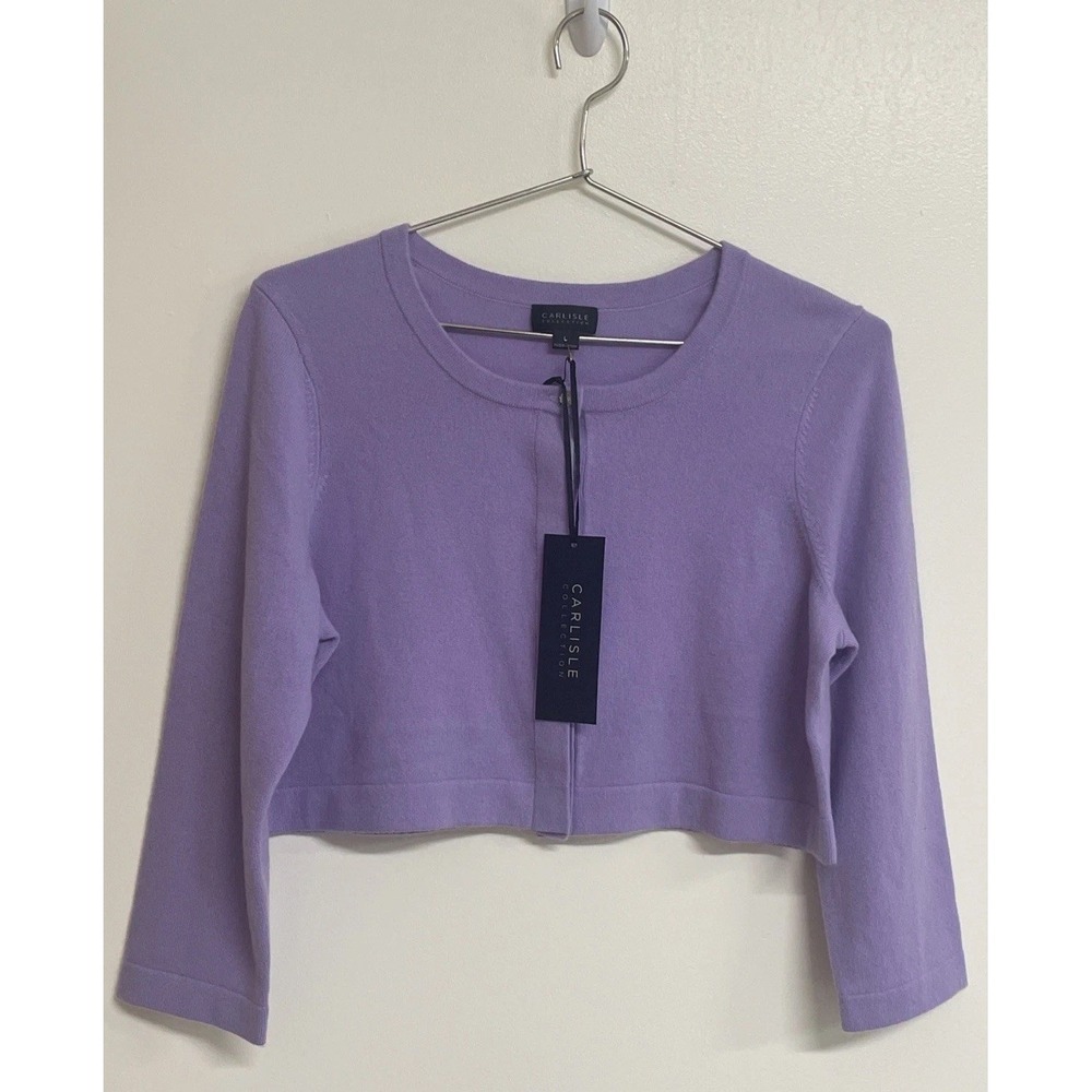 NWT Carlisle Collection 100% Cashmere‎ Adrienne Cropped Cardigan Lavender Size L